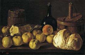 Картина Натюрморт с хлебом, яблоками и сыром, Луис Эгидио Мелендес